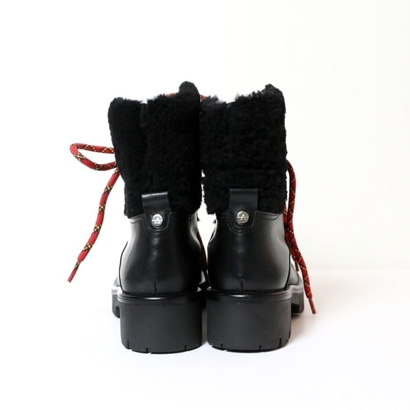 New Aquatalia Jamie leather shearling ankle boots block heel red laces shoes 5.5 - Picture 4 of 9